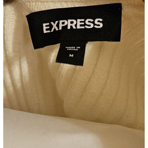 Express Ivory Balloon Sleeve V Neck Pull Over Knit Sweater Sz M Flattering Fit - Picture 3 of 4